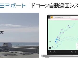 ドローンポートから自動離着陸するドローン（左）と、リアルタイム監視が可能なインターフェース