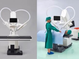 F．MEDが開発する「マイクロサージャリー支援ロボット」（左）と設置イメージ