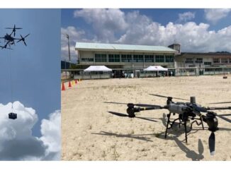 ドローン「DJI Flycart30」を使った緊急物資搬送の様子