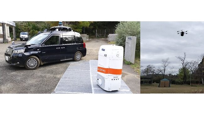 ロボット・自動運転車・ドローンの協調配送実証の様子