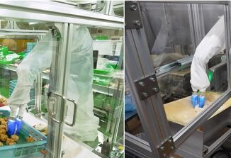 プランで利用できる「おかず盛付ロボット」（左）と「フライ投入ロボット」