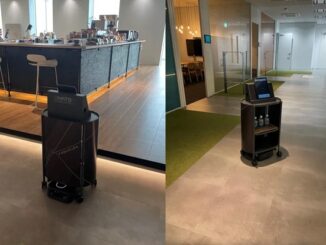 「KAWARUBA」のカフェカウンターから会議室に搬送を行う配膳ロボット