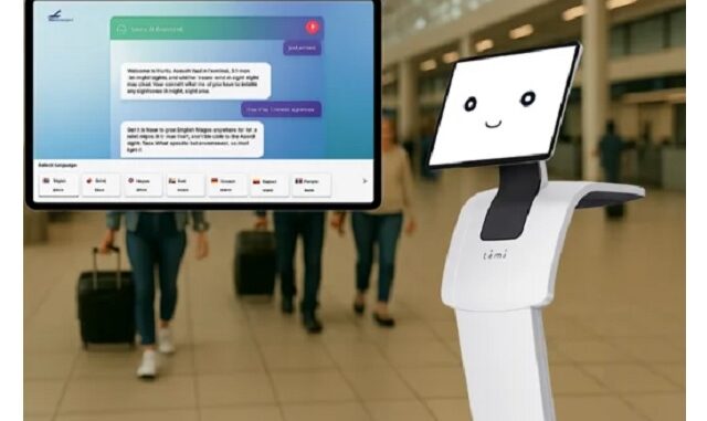 AI搭載の会話型案内ロボットを使った旅客案内のイメージ