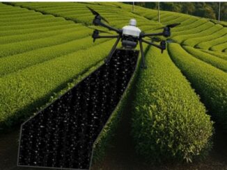 ドローンによる茶園の被覆作業自動化イメージ