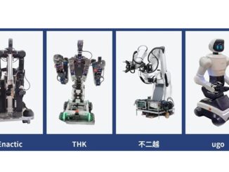 （左から）エナクティック、THK、不二越、ユーゴーの改良機開発に進むロボット試作機
